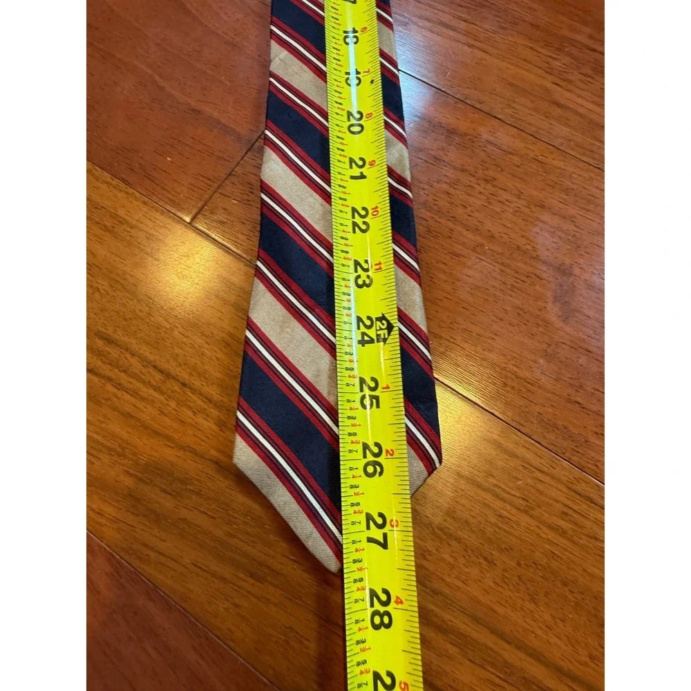 Don Loper Vintage Tie Slant Stripe Silk Retro | Tan Navy Red | 55